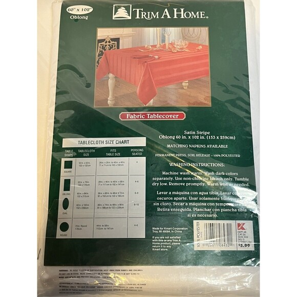 White Fabric Table Cover Satin Stripe Oblong 60 in x  102 in Kmart  Trim A Home - Picture 4 of 8